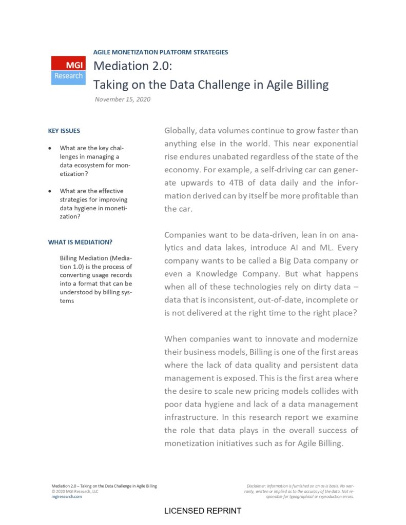 LICENSED REPRINT MGIResearch Mediation 2.0 Taking on the Data Challenge in Agile Billing 1 page 0001